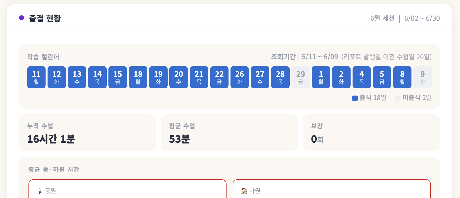 출결 현황 캘린더